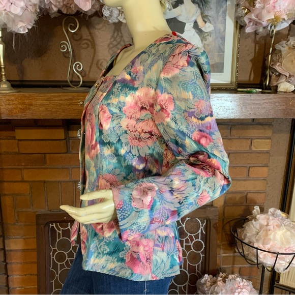 VINTAGE 1990'S NAH NAH COLLECTION FLORAL PRINT BROCADE BLAZER (14) - Picture 4 of 14